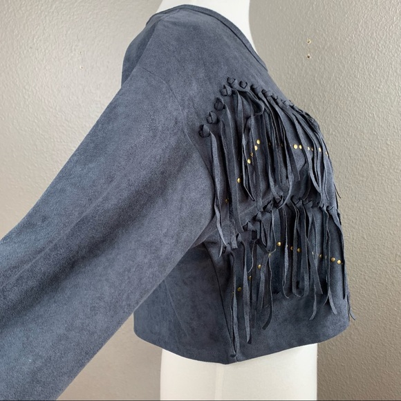 LA Reine faux suede crop top fringe & stud details - Picture 5 of 11